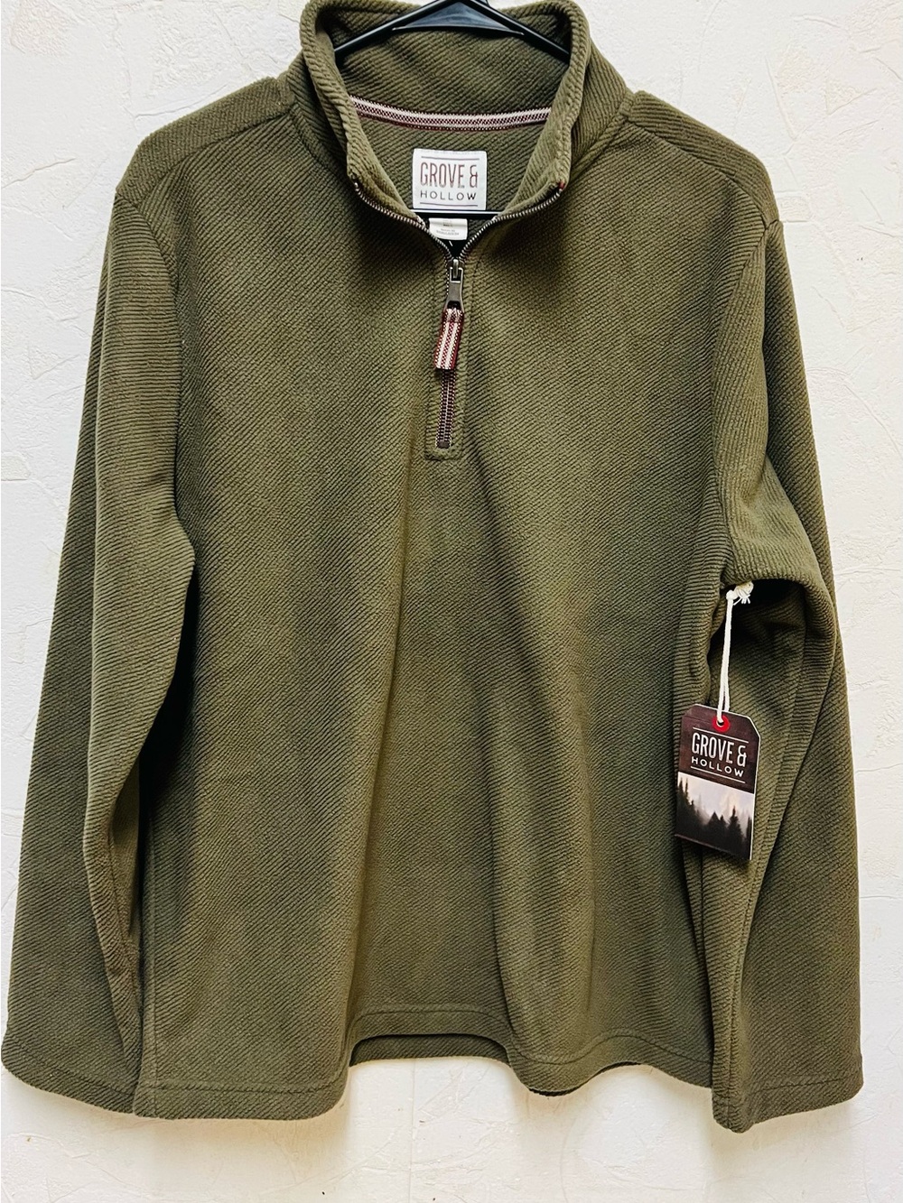 olive-green Grove & Hollow quarter-zip fleece pullover Sz S